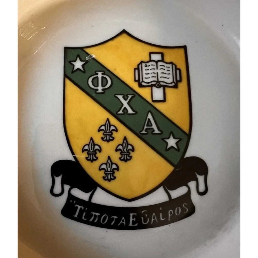 Vintage Phi Chi Alpha ΦΧΑ Fraternity‎ Ashtray Balfour Attleboro MA Gold Trim